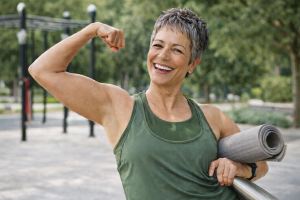 Midlife woman strength training to support muscle and metabolism after 40