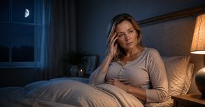 Woman over 45 experiencing poor sleep, elevated stress and cortisol-related weight gain